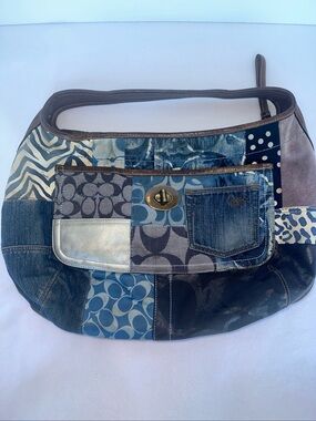 Coach Indigo Denim Blue Patchwork Ergo XL Hobo Handbag Purse Bag